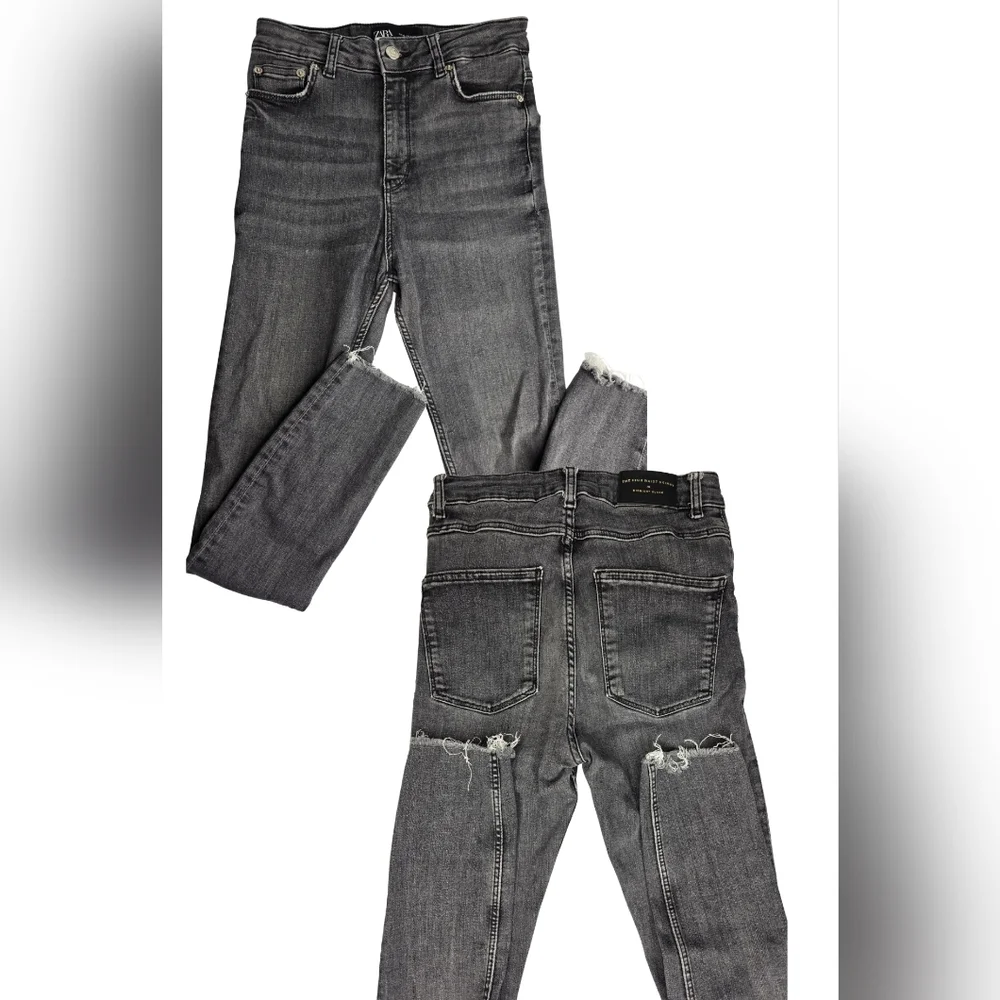 Zara The High Waist Skinny In Midnight Black Jeans Size 2 Raw Hem 1311-BV